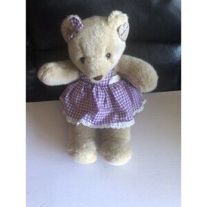 Vintage 1990s THE SUMMIT COLLECTION Purple. Dress TEDDY BEAR STUFFED PLUSH 12”